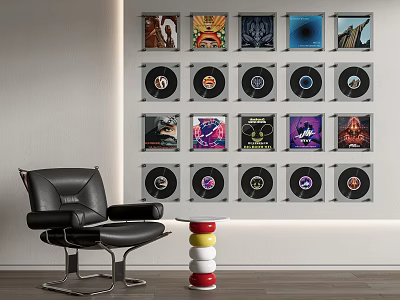 Neatly Arranged Digital Smartphones Wall Display With Accessories Near Leather Chair 3d model