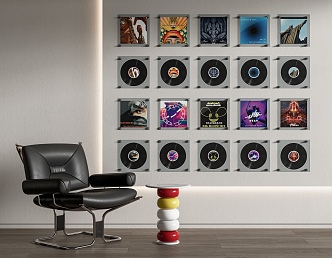 Modern Record Wall Decoration Pendant Vinyl Record Leisure Chair Side Corner Shelf 3d model