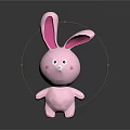 Pink Rabbit Toy 3D Model With Long Ears Round Face And Blush