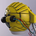 Yellow Astronaut Helmet Design With Black Visor Antenna And Cables