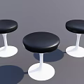 Three Modern Black Round Seat Stools With White Base Minimalist Design 3d model