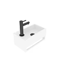 Modern White Square Washbasin With Black Faucet And Sleek Design
