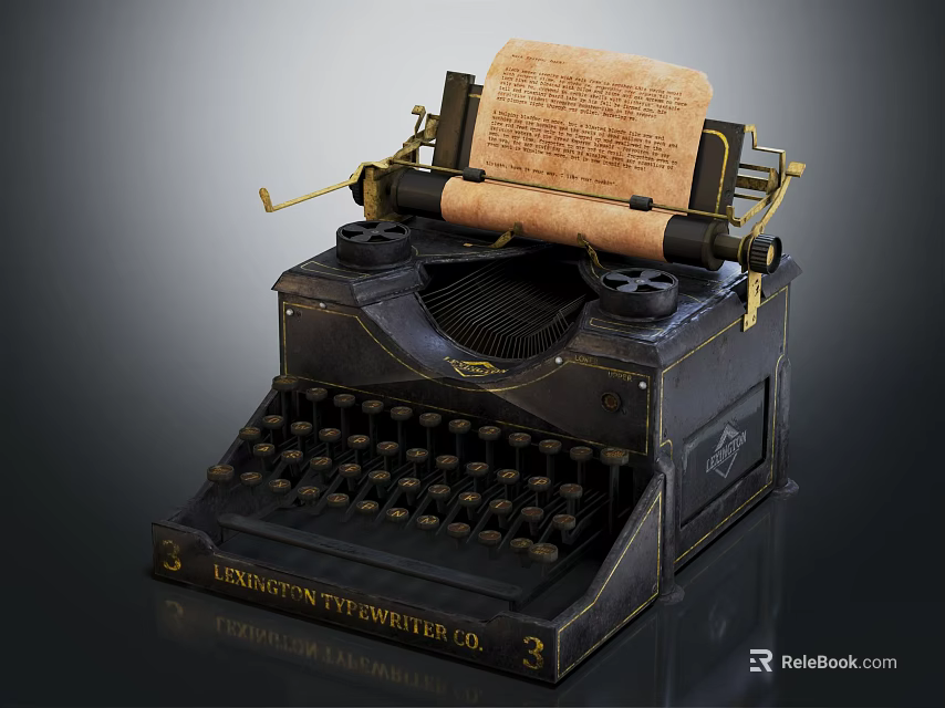 Vintage Office Appliance Antique Typewriter Featuring Paper Scroll And London Brand Design 3d model 