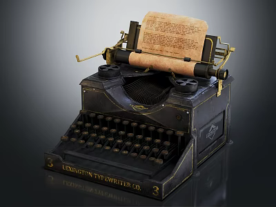 Vintage Office Appliance Antique Typewriter Featuring Paper Scroll And London Brand Design 3d model