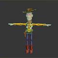 3D Toy Cowboy Character With Brown Hat Yellow Plaid Shirt Blue Jeans And Arms Outstretched