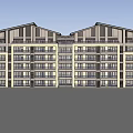 Modern Multi Story Residential Building Exterior With Green Landscaping And Courtyard