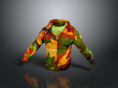 Colorful Camouflage Pattern Hoodie With Red Yellow Green Tones For Casual Daily Wear 3d model