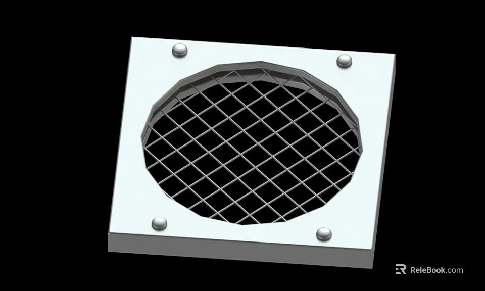 Metal Vent Grille with Square Base Circular Grid and Corner Screws 3d model 