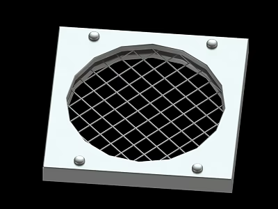 Metal Vent Grille with Square Base Circular Grid and Corner Screws 3d model