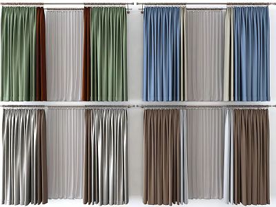 Various Colored Curtains in Green Blue Brown Gray and Neutral Tones for Home Decor 3d model