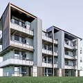 Modern Multistory Apartment Building With Glass Balconies Metal Exterior And Green Grass Surroundings