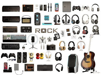Computer Accessories And Peripherals With Keyboards Headphones Gaming Controllers Speakers And Microphones 3d model