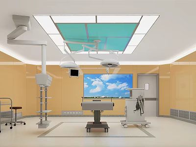 Modern Operating Room Interior With Surgical Table Medical Lights Monitor And Equipment 3d model