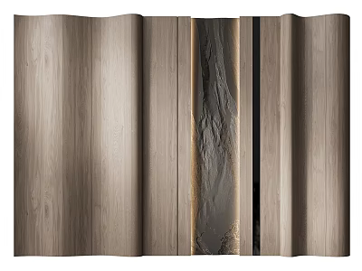 Modern Wooden Feature Wall Design With Vertical Stone Accent Strip And Smooth Texture 3d model