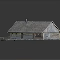 Cartoon House Scenery Featuring Gray Roof White Walls Chimney Small Yard Fence and Green Grass