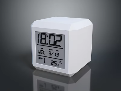 White Square Electronic Digital Clock with Time Date and Temperature 3d model