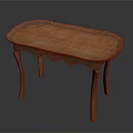 Classic Wooden Table With Oval Top Carved Edges And Curved Legs