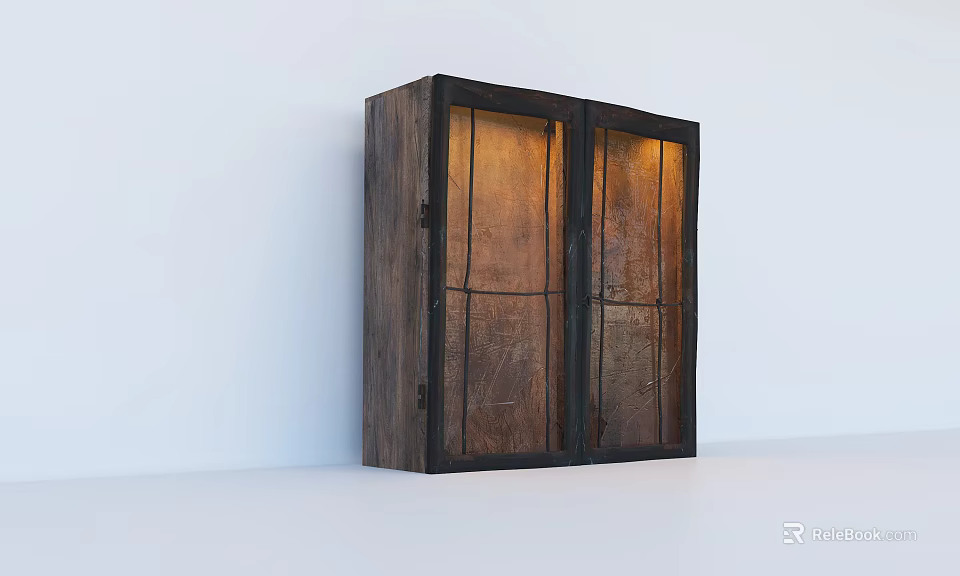 Rustic Wooden Entryway Cabinet Sideboard With Double Doors Natural Grain And Metal Frame 3d model 