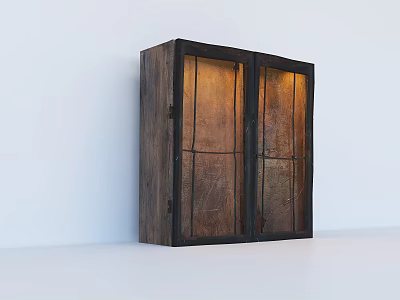 Rustic Wooden Entryway Cabinet Sideboard With Double Doors Natural Grain And Metal Frame 3d model