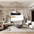 Elegant Classic Living Room Interior With Chandelier Sofa Fireplace And Coffee Table