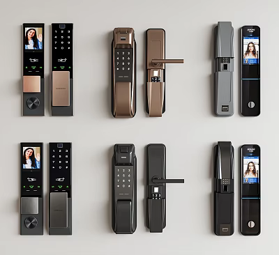 Modern Smart Door Handle Designs With Electronic Keypad And Screen In Various Styles 3d model