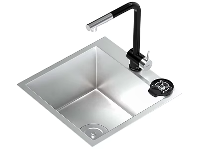 Square Stainless Steel Kitchen Sink With Black Faucet And Soap Dispenser Design 3d model