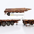 Rusty Weathered Flatbed Trailer With Multiple Wheels And Different Angles View