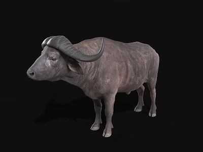 Realistic 3D Buffalo Model Featuring Detailed Horns On Black Background 3d model