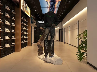 Bright Modern Sports Clothing Store Interior With Neat Sneakers Display And Stylish Mannequin Decoration 3d model