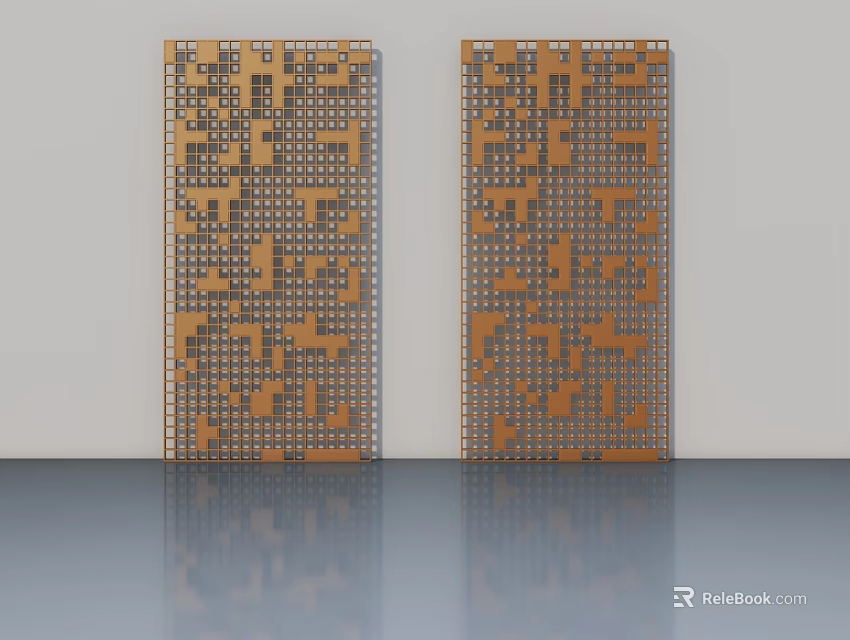 Elegant Brown Swing Doors Featuring Geometric Perforated Patterns In Modern Interior 3d model