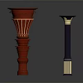 Architectural Decorative Columns With Red Detailed Texture And Black Gold Design