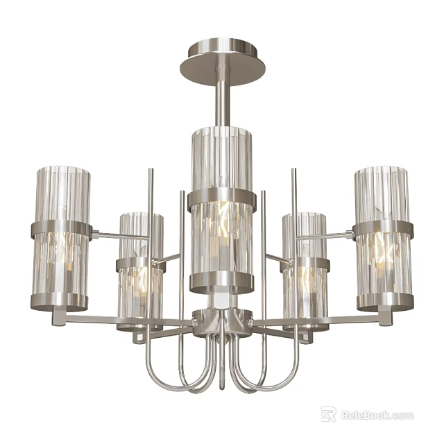 Modern Silver Chandelier with Transparent Glass Shades and Elegant Metal Frame Design 3d model 