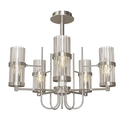 Modern Silver Chandelier with Transparent Glass Shades and Elegant Metal Frame Design 3d model