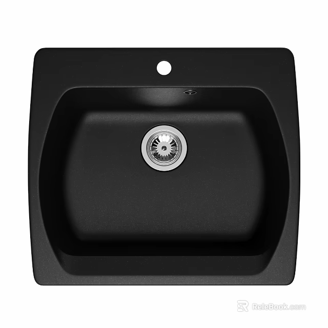 Black Single Bowl Kitchen Sink With Central Drain And Smooth Surface 3d model 