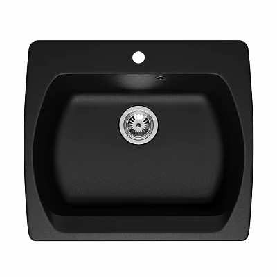 Black Single Bowl Kitchen Sink With Central Drain And Smooth Surface 3d model