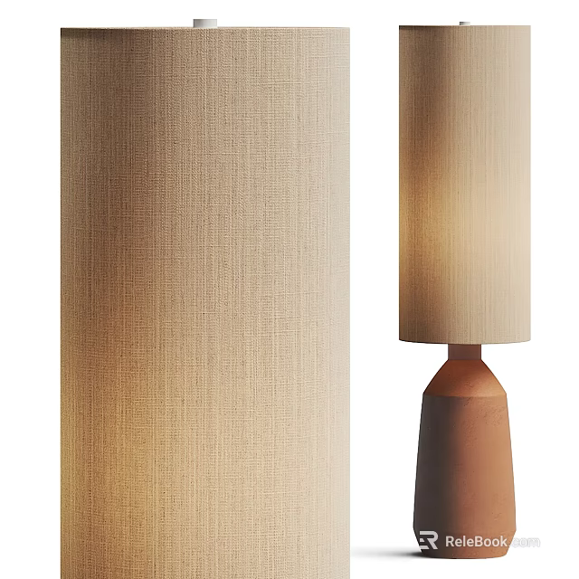 Stylish Linen Shade Floor Lamp With Conical Brown Base For Home Decor 3d model 