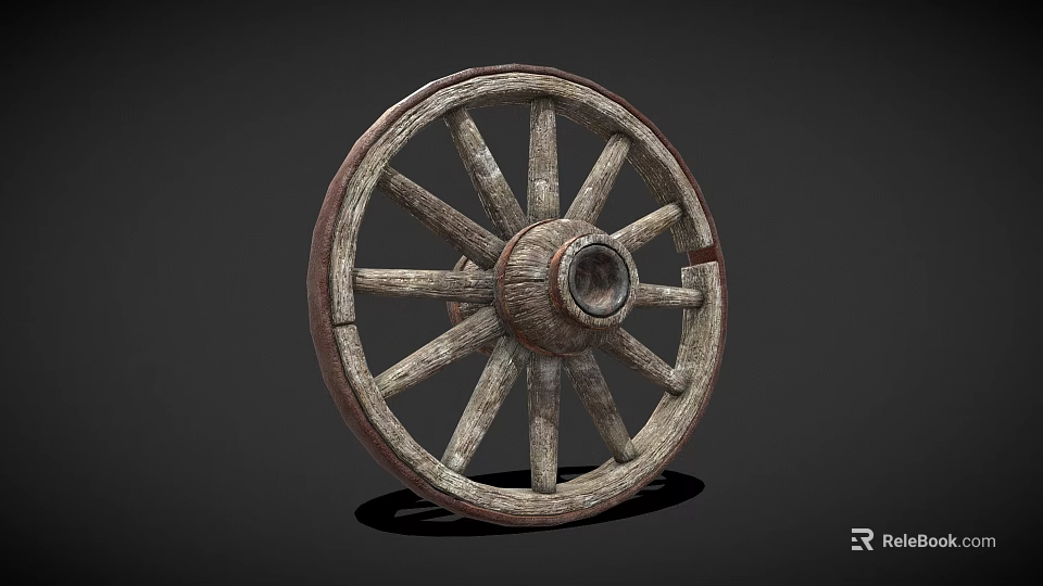 Antique Wooden Wheel With Traditional Spokes And Solid Central Hub Design Structure 3d model 