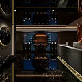 Stylish Dark Wall Corridor With Polished Marble Floor Decorative Paintings And Soft Lighting