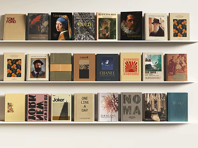 Colorful Books And Magazines On Shelves With Various Spine Designs And Classic Covers 3d model
