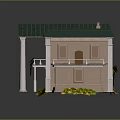 Model House With Green Roof Beige Exterior Lit Windows Porch Columns And Front Reflections
