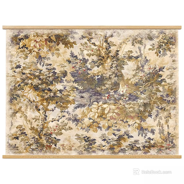 Framed Vintage Wall Decor with Natural Tree Leaf Patterns in Beige Blue Brown Tones 3d model 