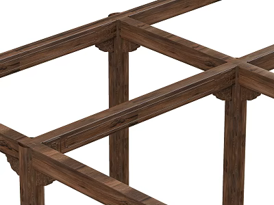 Natural Wooden Frame Structure With Crossed Beams And Rustic Wood Design Elements 3d model