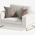 Light Gray Single Sofa with Brown Cushions and Golden Legs in Modern Fabric Design