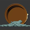 Open Orange Pill Bottle With Light Blue Pills Spilled On Dark Surface 3d model