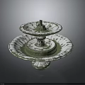 Two Tier Decorative Fountain With Green And White Weathered Ceramic Base
