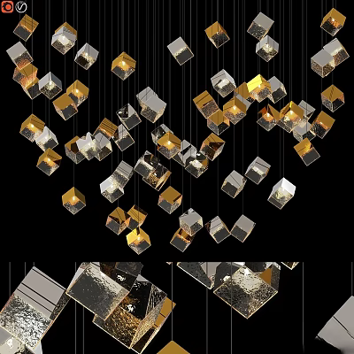 Modern Geometric Chandeliers with Gold Silver Metallic Cubes Hanging Design 3d model