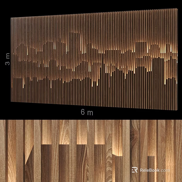 Modern Wooden Wall Decor With Strip Design And Varied Heights Natural Wood Finish 3d model 
