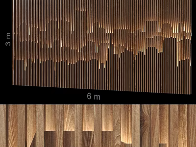 Modern Wooden Wall Decor With Strip Design And Varied Heights Natural Wood Finish 3d model