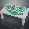 White Dining Table With Green Landscape Model Buildings And Paths 3d model