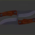 Double Knife Weapon With Metal Blades And Red Wooden Handles